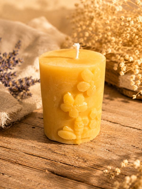 Bijenwaskaars met bloemen en bij Bijenwaskaars met bloemen en bij