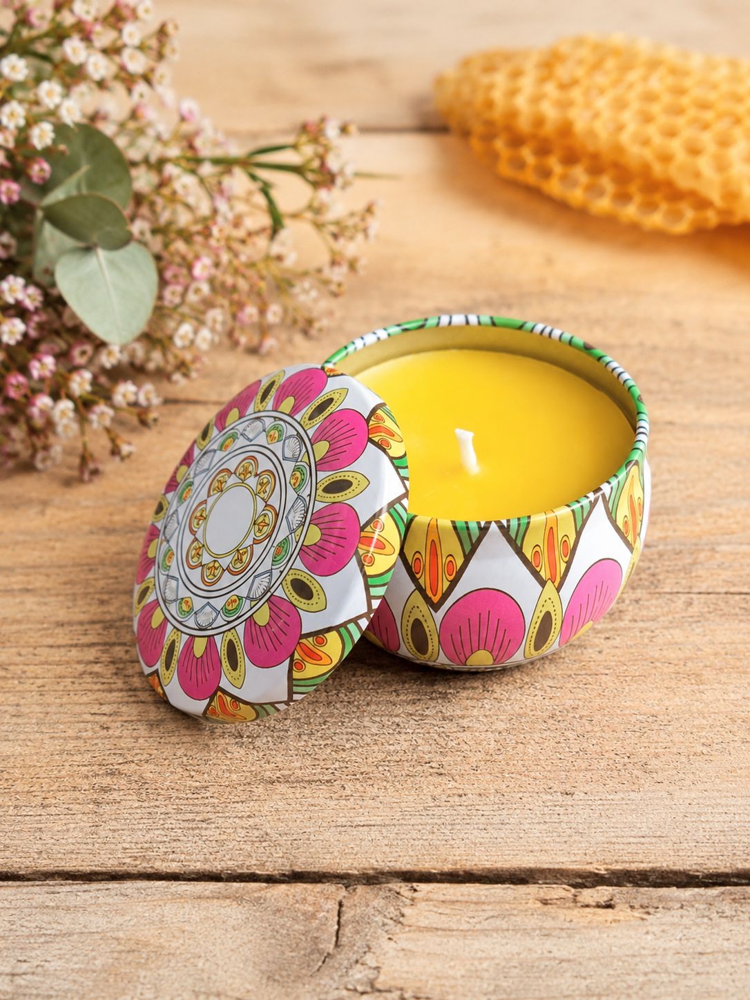 Vintage blikjes met bijenwas kaars