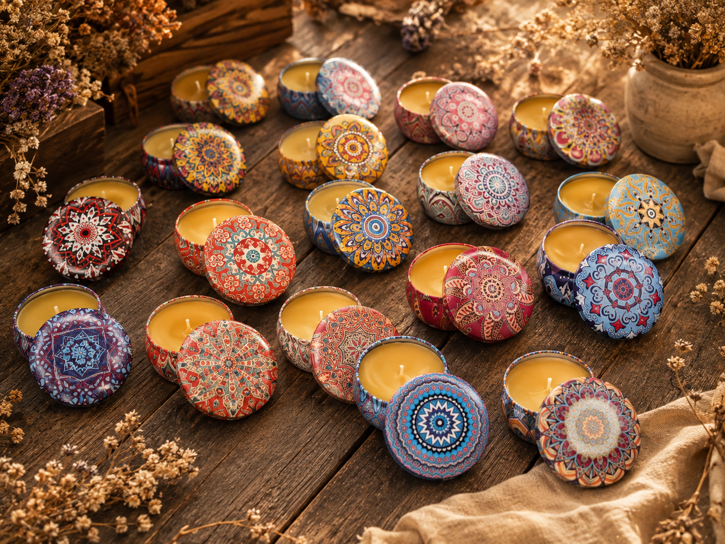 Vintage blikjes met bijenwas kaars