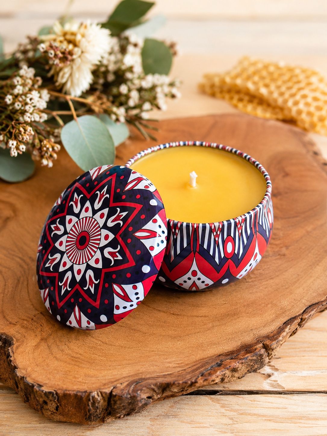 Vintage blikjes met bijenwas kaars