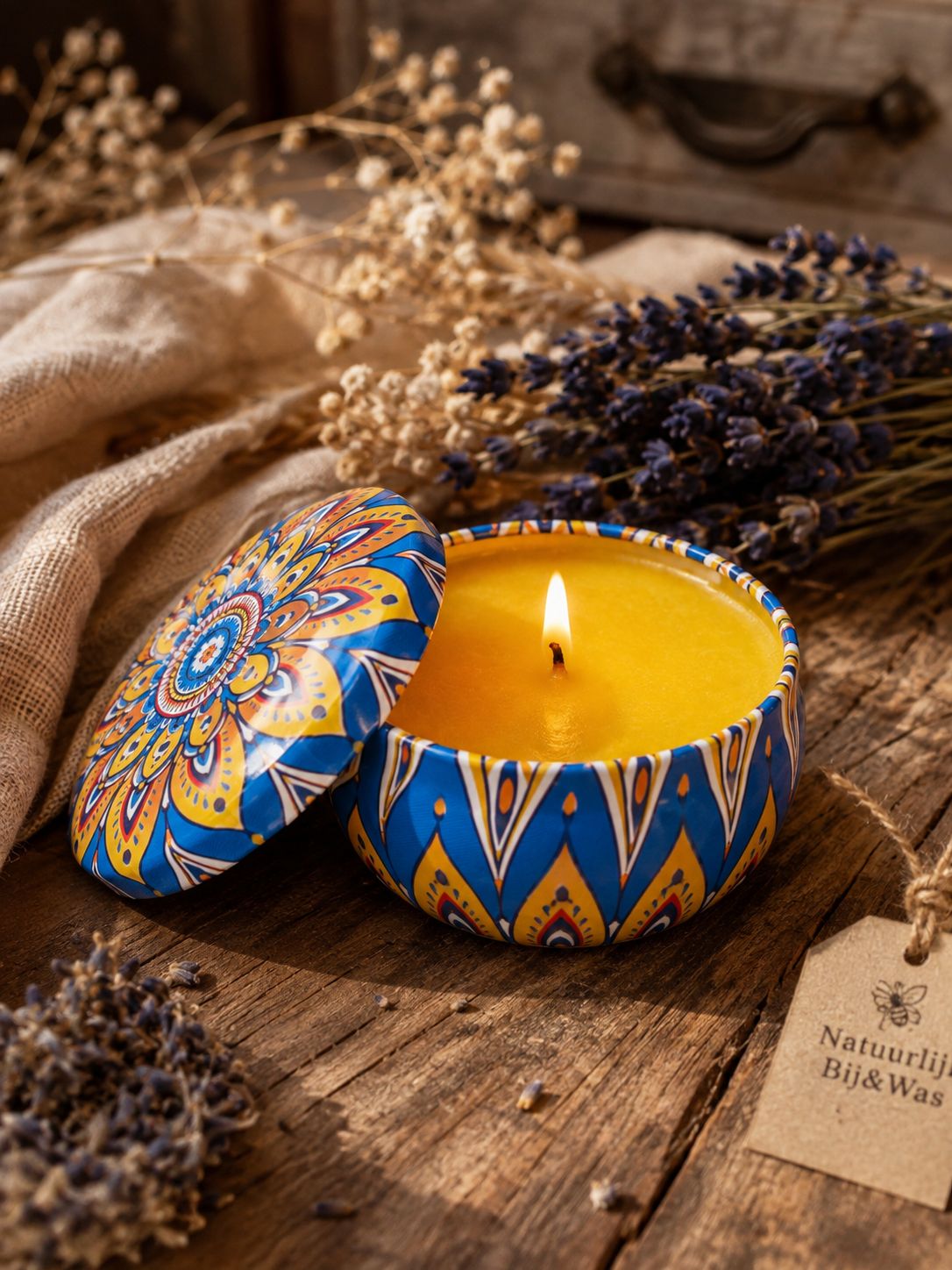 Vintage blikjes met bijenwas kaars