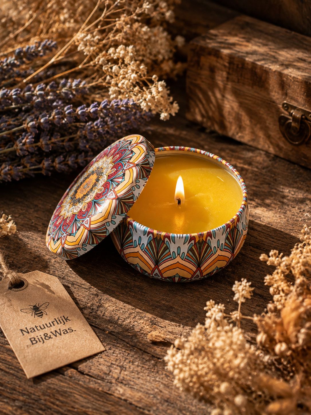Vintage blikjes met bijenwas kaars