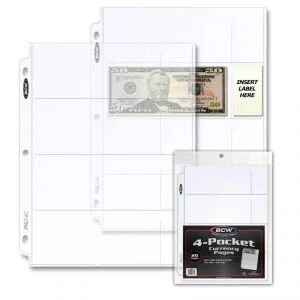 BCW Polypropylene Pages -- 4 Pocket Currency - pack of 20 pages