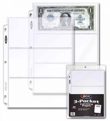 BCW Polypropylene Pages -- 3 Pocket Currency - 20 pack
