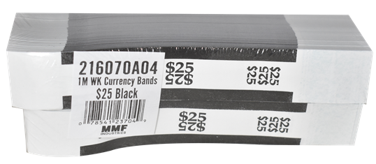 Currency Straps $25 - Black - Box of 1000
