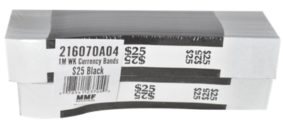 Currency Straps $25 - Black - pack of 100