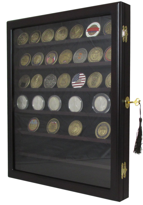 Locking Coin and Challenge Coin Cabinet with 7 Shelves and Lock