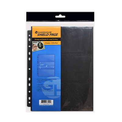 Guardhouse Shield 3 Pocket Double-Sided Pages for Large-Sized Currency - 10 Pack