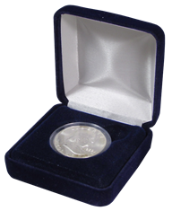 Coin Capsule Box - Holds a Medium Size Coin Capsule - Blue Velour Coin Capsule Box - Holds a Medium Size Coin Capsule - Blue Velour