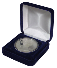 Coin Capsule Box - Holds a Large Size Coin Capsule - Blue Velour