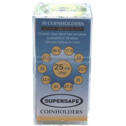 Supersafe Self-Adhesive Coin Holders 25mm Quarter