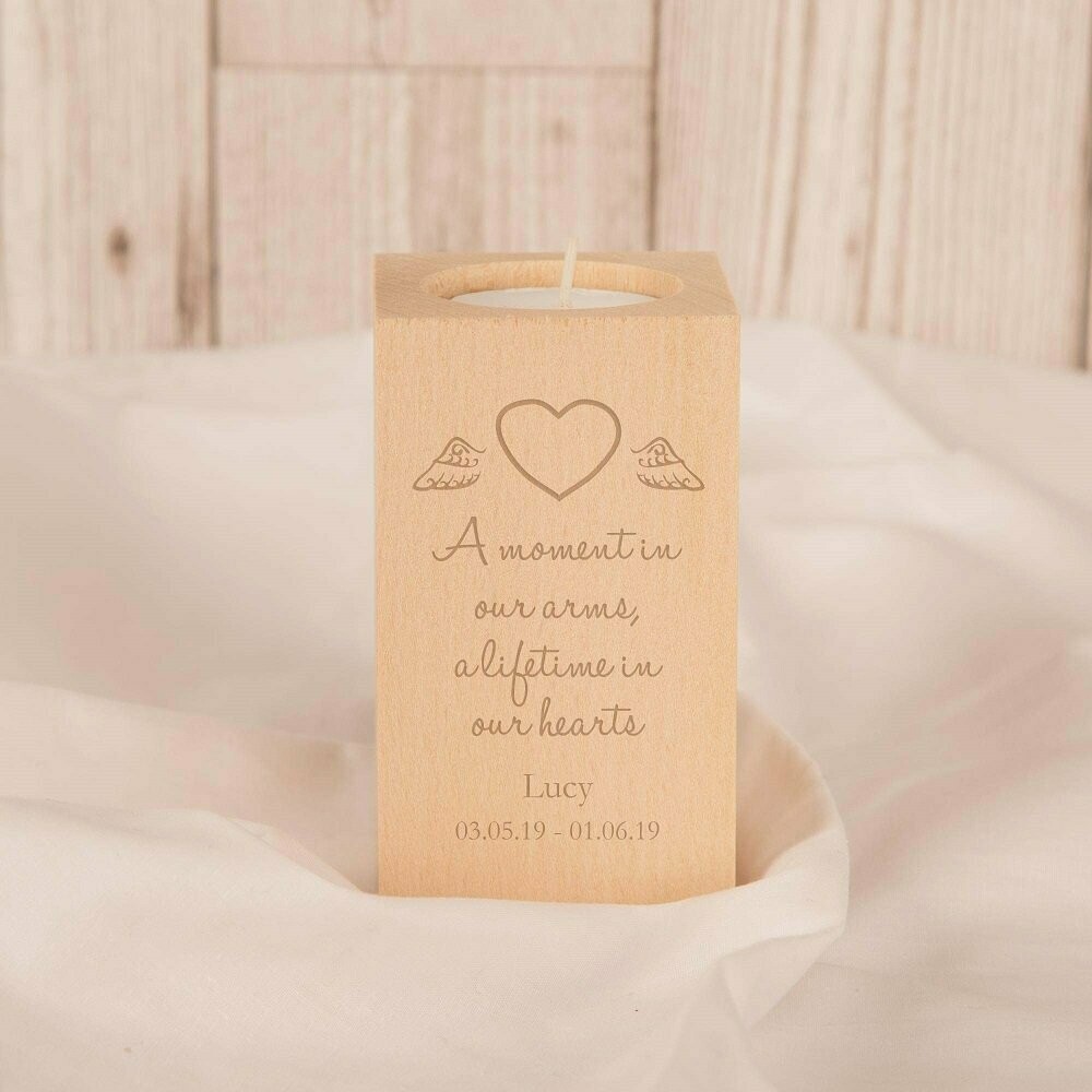 A moment in our hearts Engraved Baby Memorial Wooden Tealight Holder