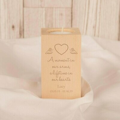 A moment in our hearts Engraved Baby Memorial Wooden Tealight Holder