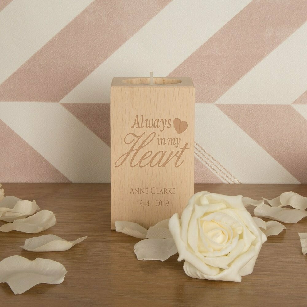 Always in my Heart Personalised Wooden T Light Holder