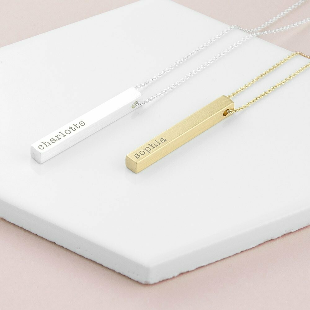 PERSONALISED MATT VERTICAL BAR NECKLACE