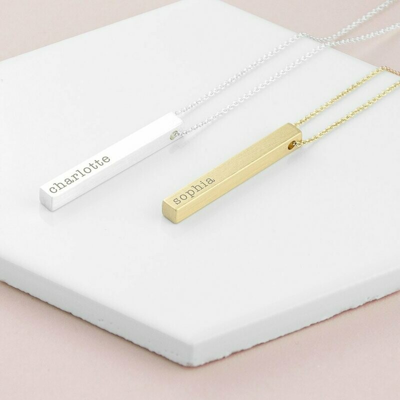 PERSONALISED MATT VERTICAL BAR NECKLACE