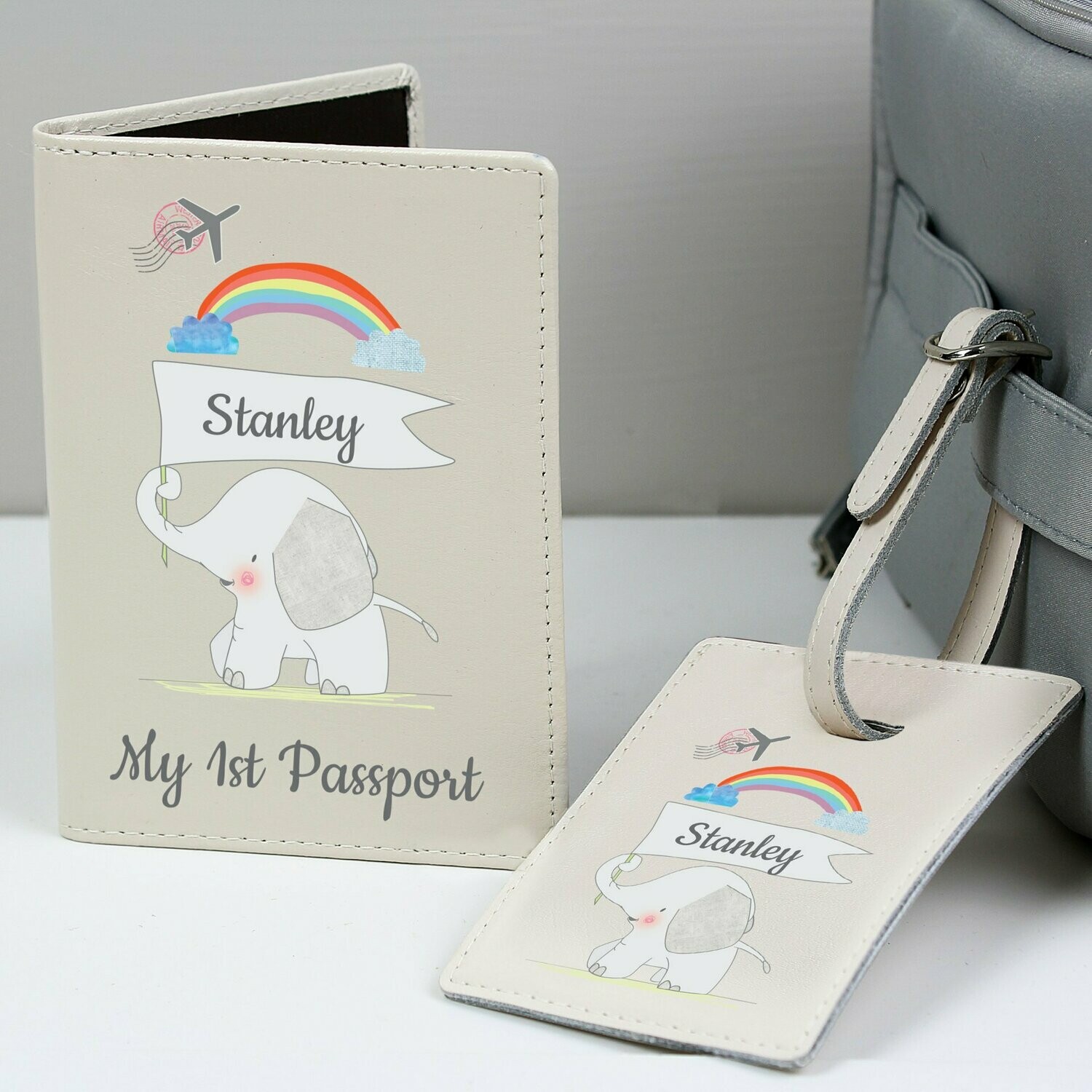 Personalised Elephant Passport Holder &amp; Luggage Tag Set