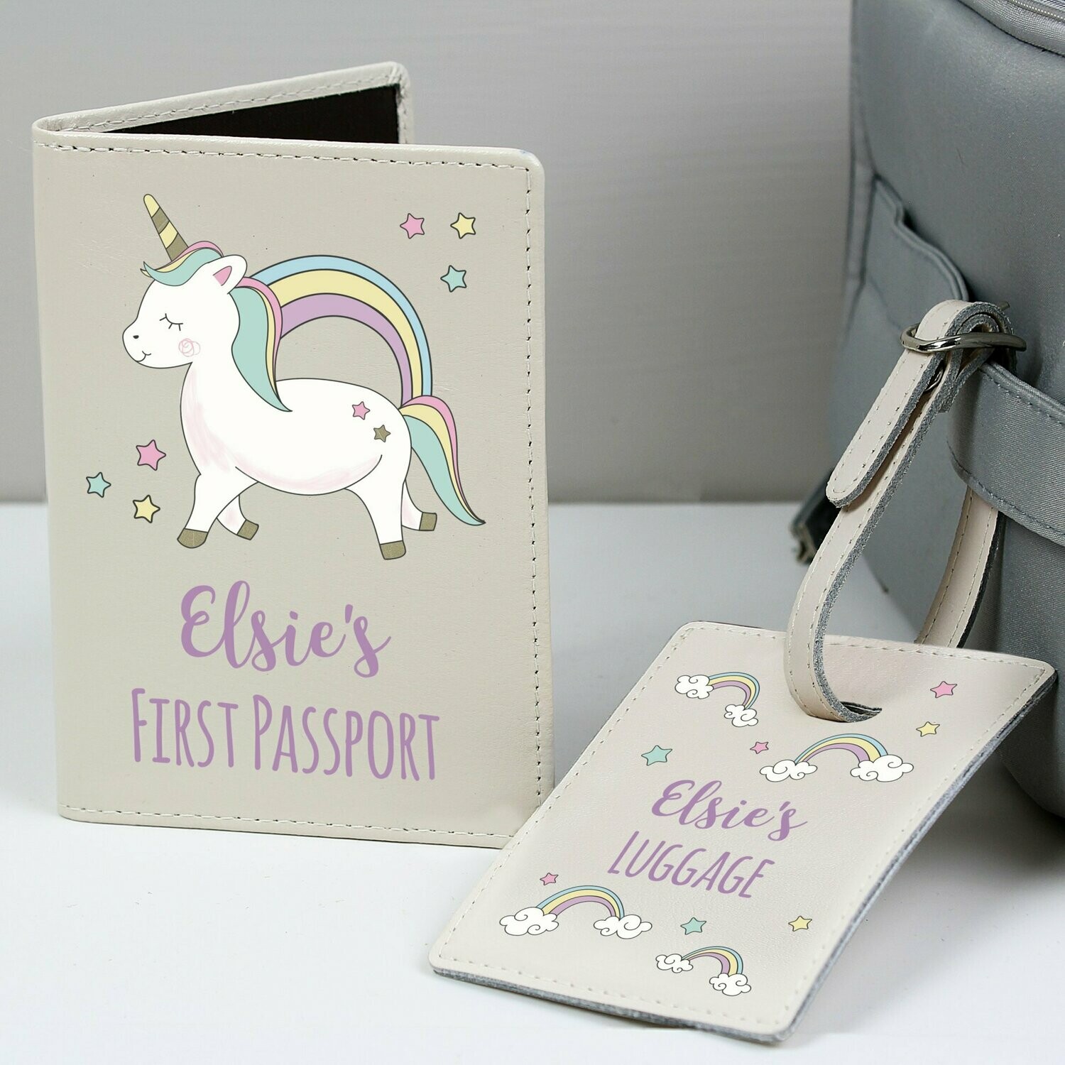 Personalised Unicorn Passport Holder &amp; Luggage Tag Set