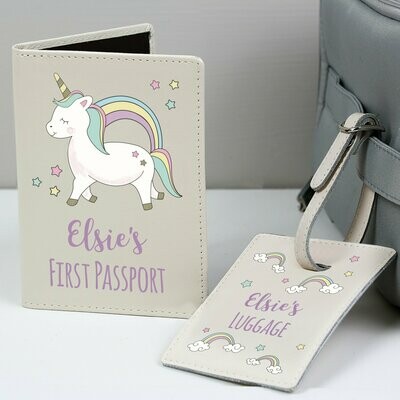 Personalised Unicorn Passport Holder & Luggage Tag Set
