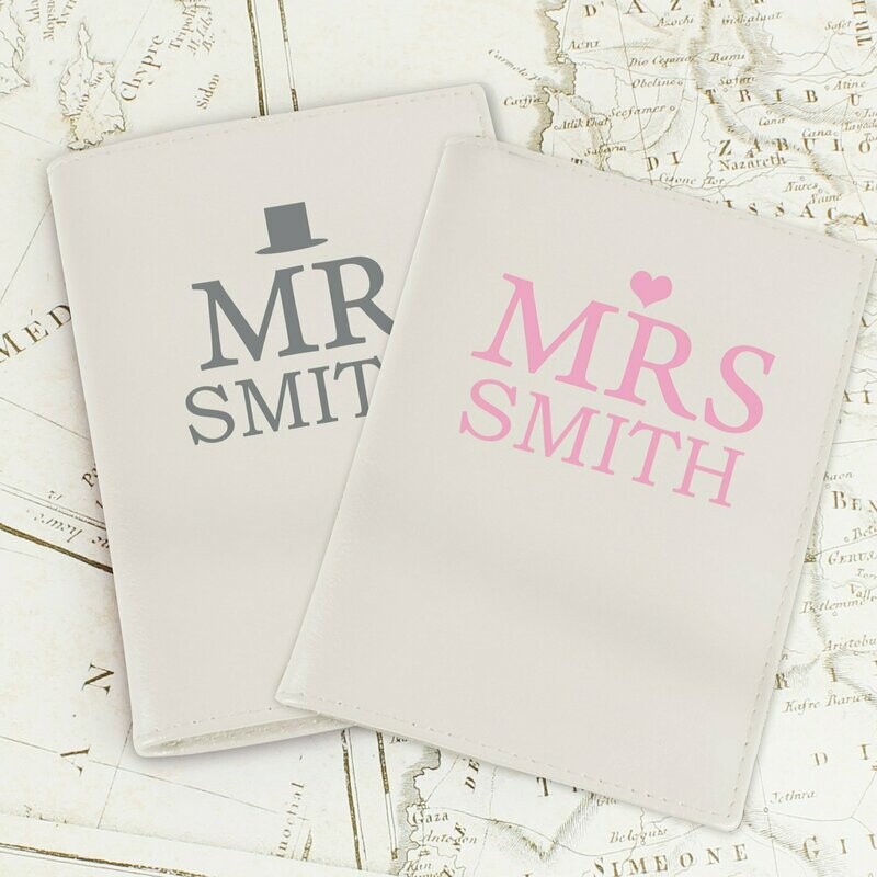 Personalised Mr &amp; Mrs Top Hat Cream Passport Holders