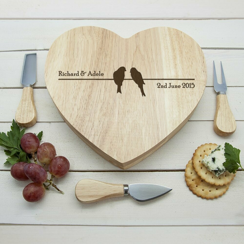 &#39;LOVE BIRDS&#39; ROMANTIC HEART CHEESE BOARD