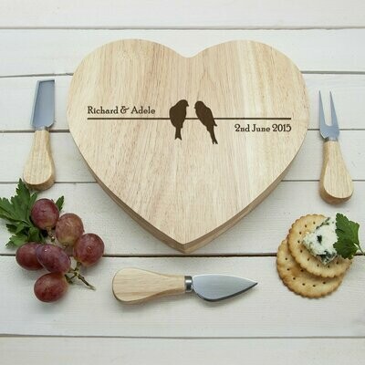 &#39;LOVE BIRDS&#39; ROMANTIC HEART CHEESE BOARD