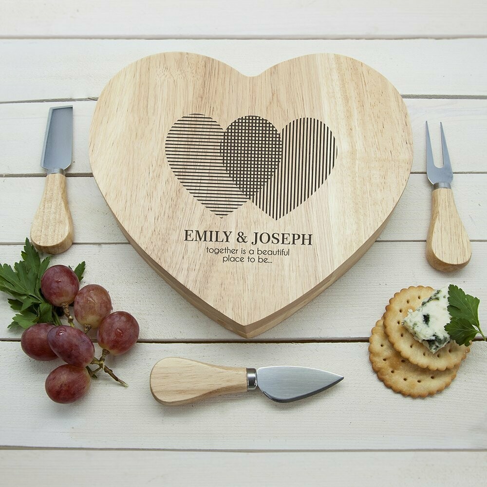 ENGRAVED HEART VENN DIAGRAM HEART CHEESE BOARD