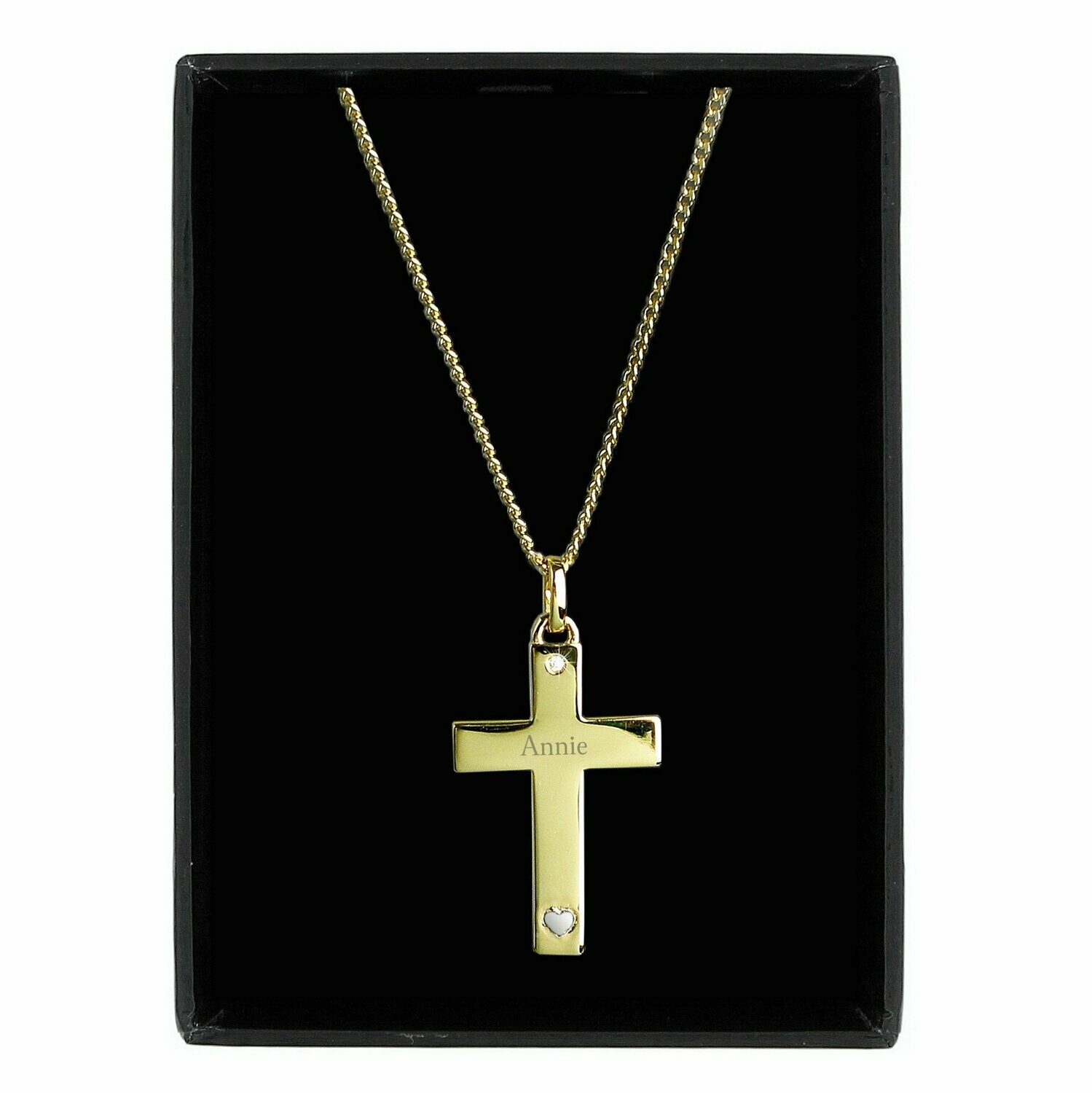 Personalised 9ct Gold Cross with Sterling Silver Heart &amp; CZ Necklace