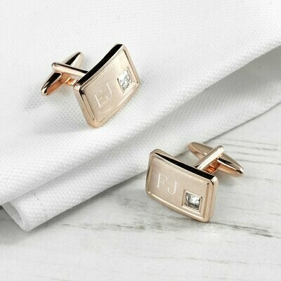 PERSONALISED ROSE GOLD PLATED CUFFLINKS WITH CRYSTAL