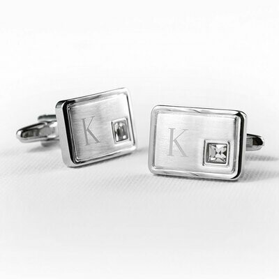 PERSONALISED BRUSHED SILVER CUFFLINKS WITH CRYSTAL