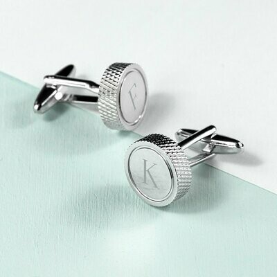 PERSONALISED ROUND RHODIUM PLATED CUFFLINKS