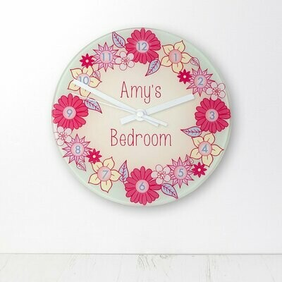 FLOWER GARLAND, PERSONALISED LITTLE GIRL&#39;S WALL CLOCK
