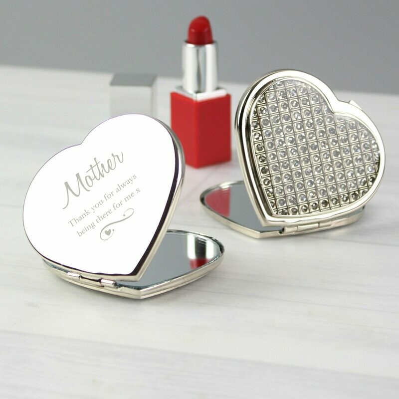 Personalised Swirls &amp; Hearts Diamante Heart Compact Mirror