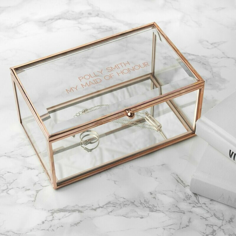 PERSONALISED ROSE GOLD GLASS JEWELLERY BOX