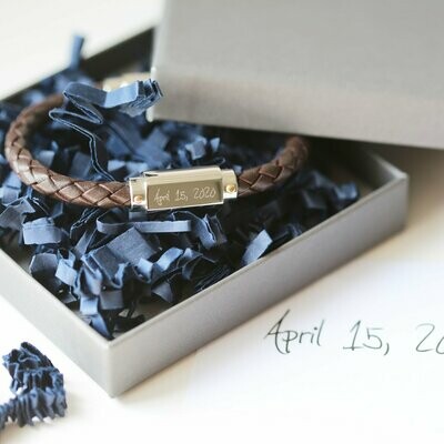 Handwriting Engraved Twisted Leather Bracelet