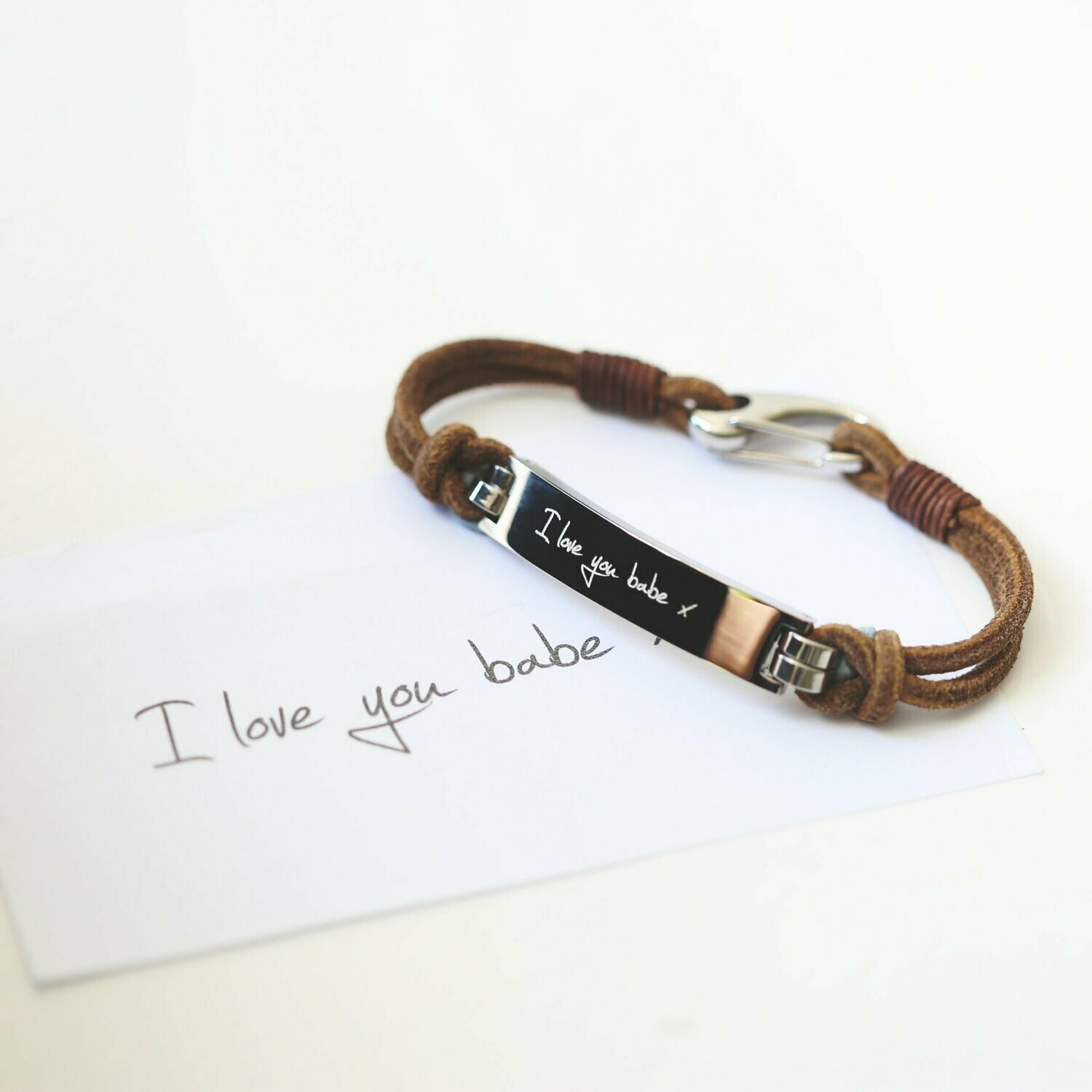 Engraved Handwriting Leather Bracelet