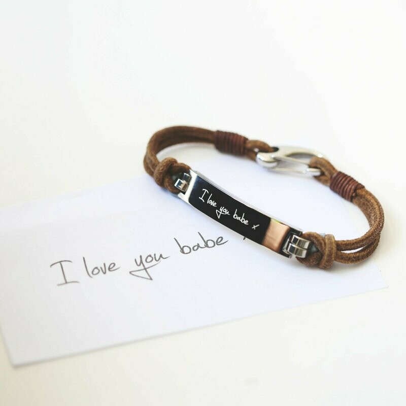 Engraved Handwriting Leather Bracelet