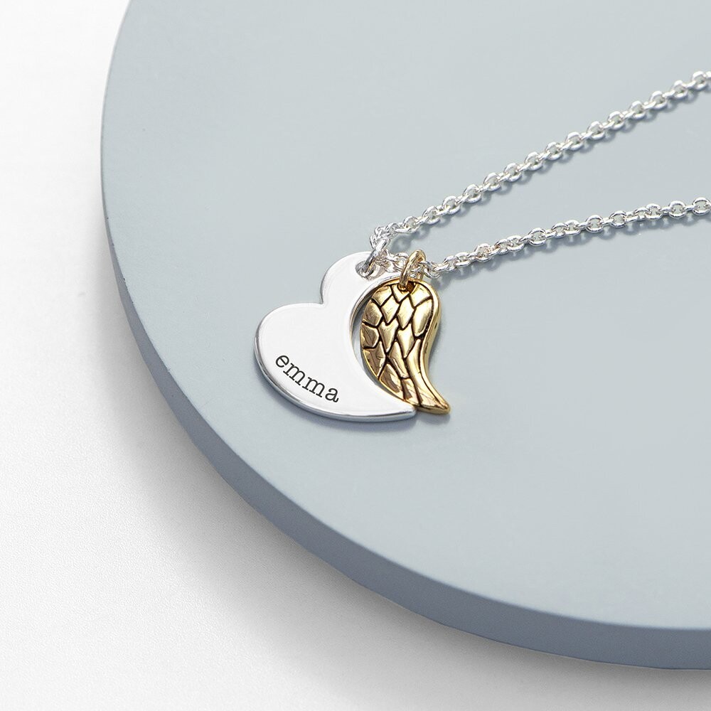 PERSONALISED HEART AND WING NECKLACE