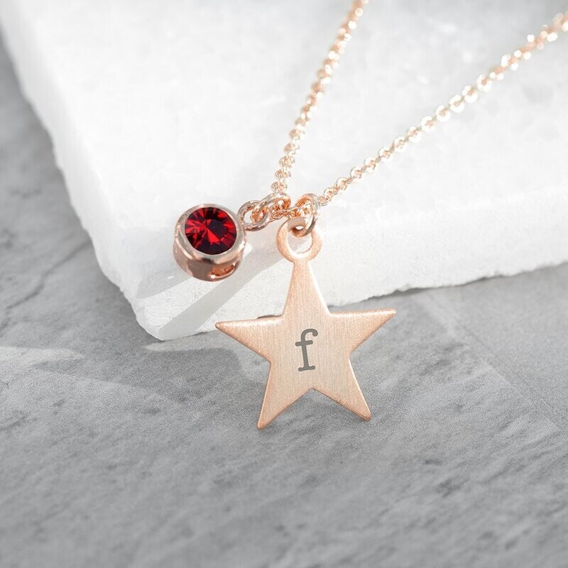 PERSONALISED ROSE GOLD STAR WITH BIRTHSTONE CRYSTAL NECKLACE