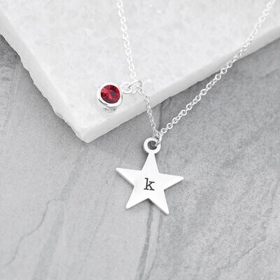 PERSONALISED SILVER STAR WITH BIRTHSTONE CRYSTAL NECKLACE