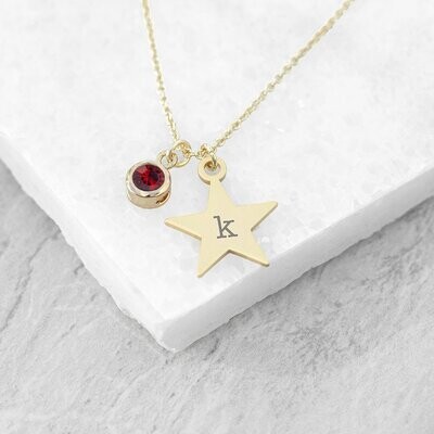 PERSONALISED GOLD STAR WITH BIRTHSTONE CRYSTAL NECKLACE