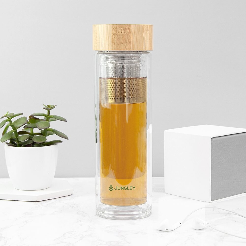 JUNGLEY GLASS TEA TUMBLER WITH BAMBOO LID