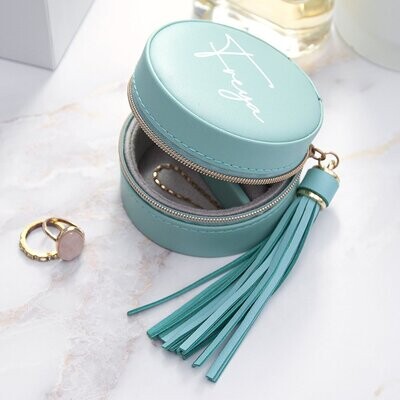 PERSONALISED TREAT REPUBLIC TURQUOISE JEWELLERY CASE WITH TASSEL