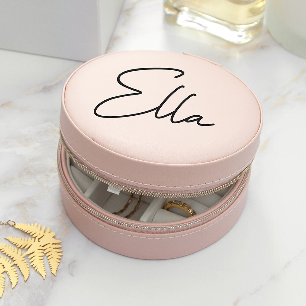 PERSONALISED TREAT REPUBLIC BLUSH PINK ROUND JEWELLERY CASE