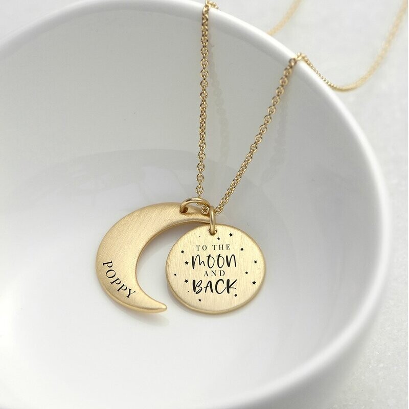 PERSONALISED MOON &amp; BACK NECKLACE
