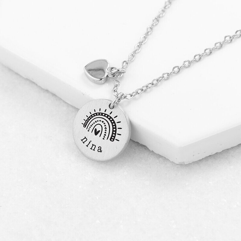 PERSONALISED RAINBOW MATTE HEART &amp; DISC NECKLACE