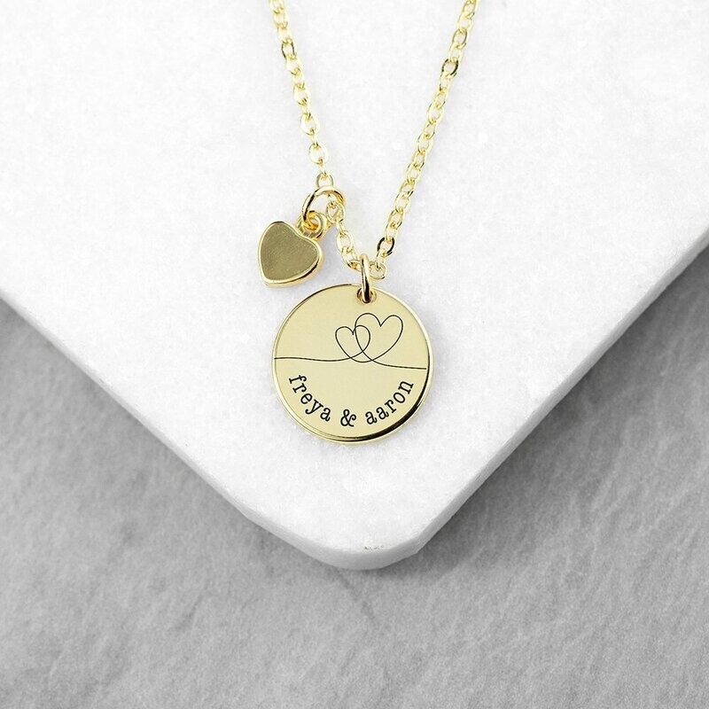 PERSONALISED DUAL HEARTS POLISHED HEART &amp; DISC NECKLACE