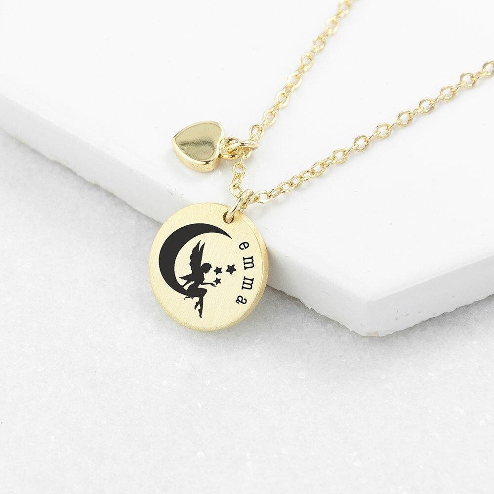 PERSONALISED FAIRY MATTE HEART &amp; DISC NECKLACE
