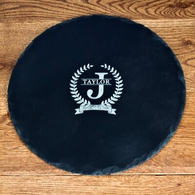 INITIAL AND SURNAME OF HONOUR ROUND SLATE CHEESE BOARD