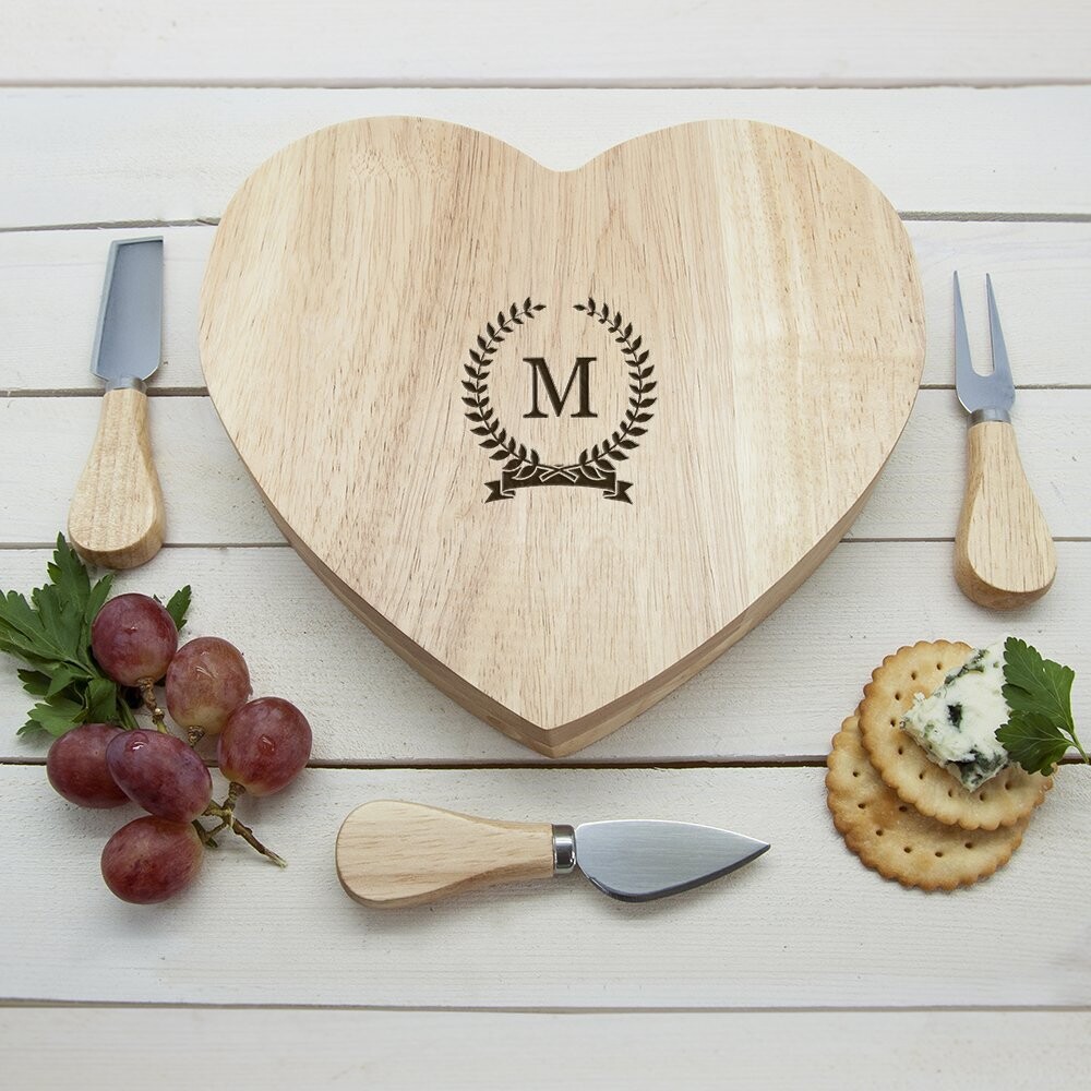 MONOGRAMMED ROMANTIC WREATH HEART CHEESE BOARD